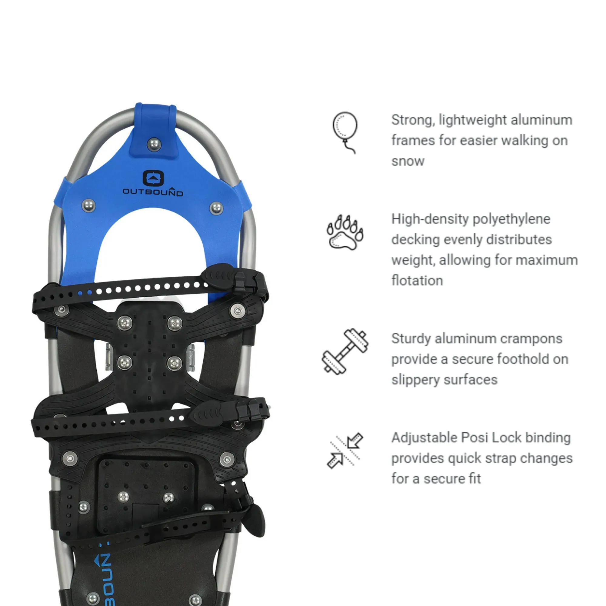 Outbound Men & Women's Lightweight 28 x 8" Adjustable Snowshoes, Black/Blue