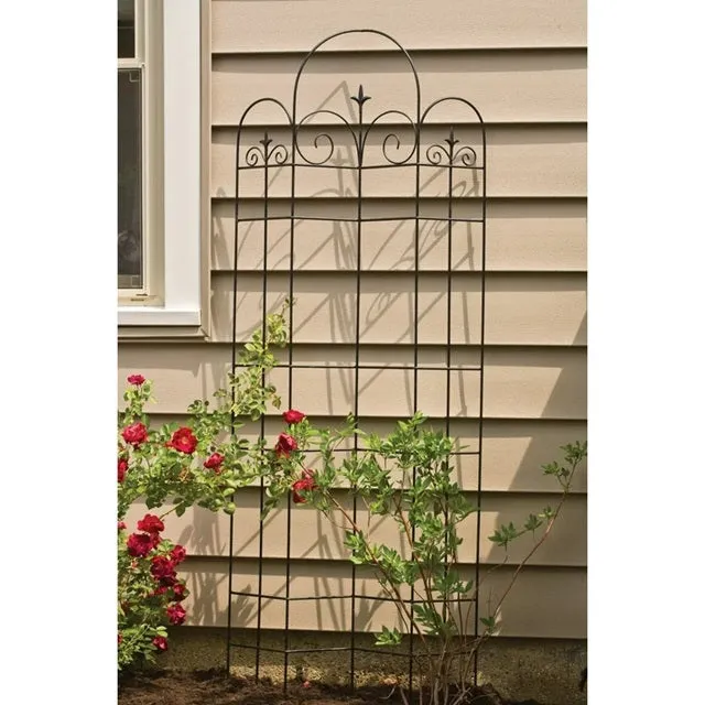 Panacea 72" Black Metal Offset Finial Garden Trellis 89675