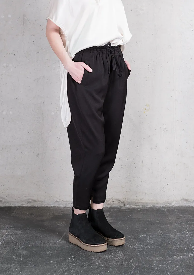 PANTS LOOSE ELASTIC - HEAVY DRAPING black