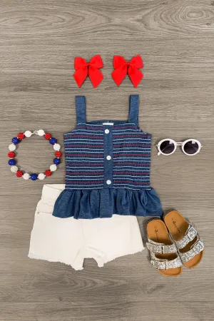 Patriotic Ruffle Cinch Tank Top