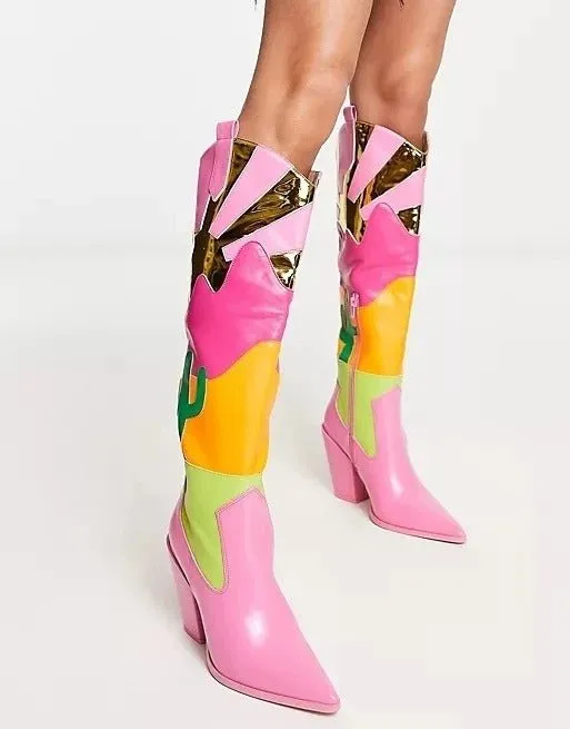 Pre Order:  Pink Patchwork Cowboy Boots