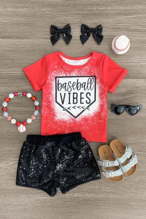 "Baseball Vibes" Sequin Short Set