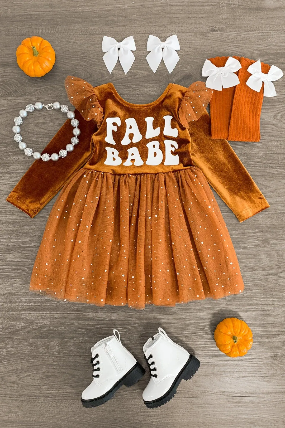 "Fall Babe" Brown Velvet Tulle Dress