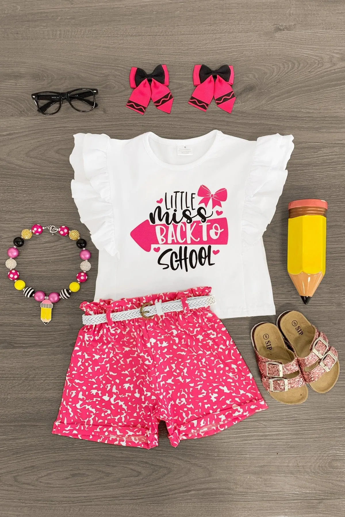 "Little Miss Back To School" Pink Short Set