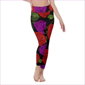 Red Rose Purp Women's Black High Waist Leggings | Side Stitch Closure