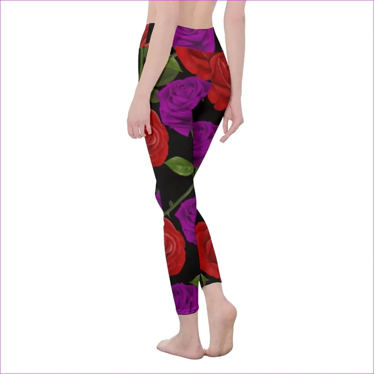 Red Rose Purp Women's Black High Waist Leggings | Side Stitch Closure