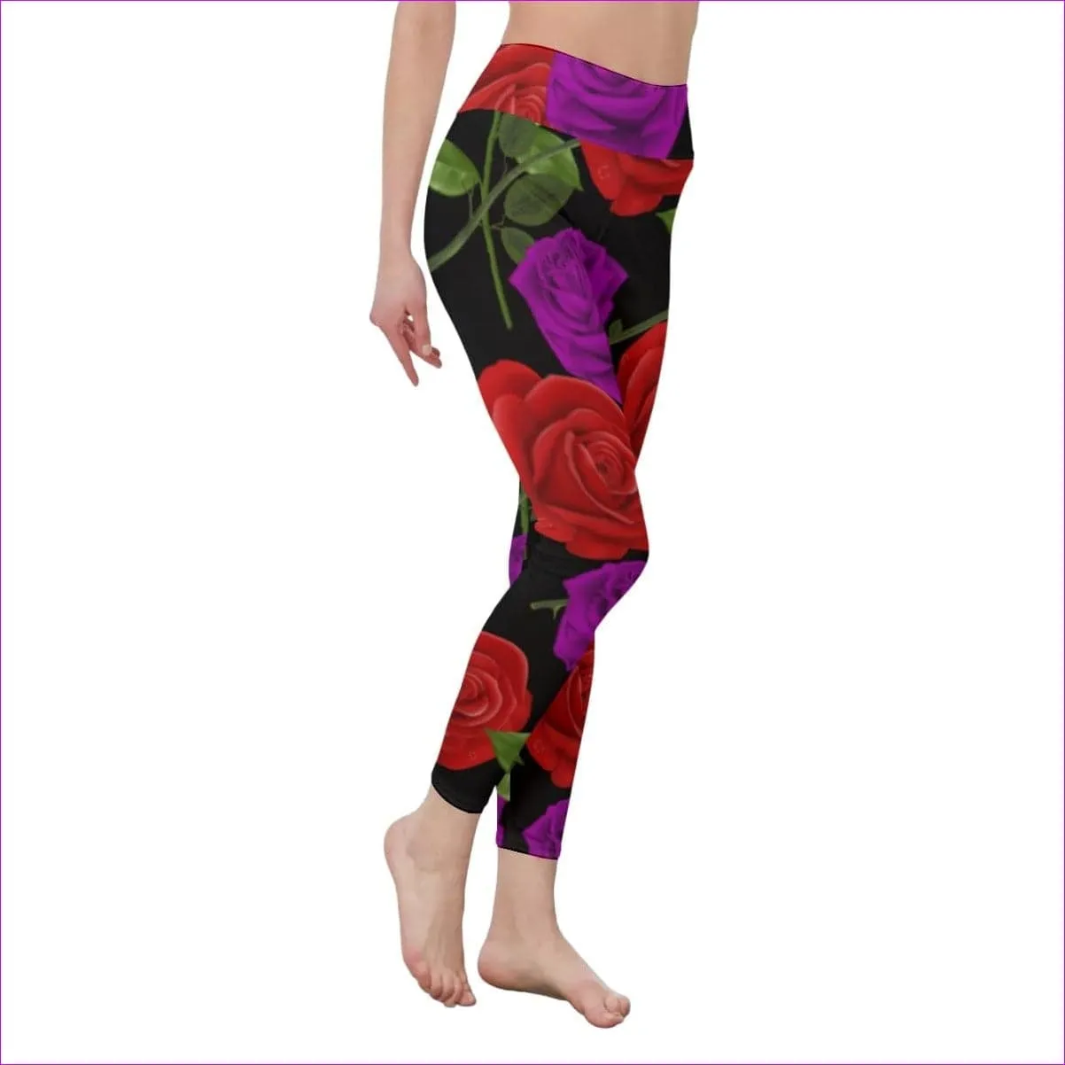 Red Rose Purp Women's Black High Waist Leggings | Side Stitch Closure