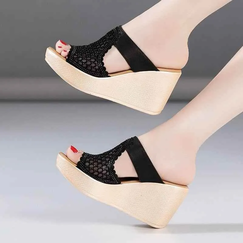 Rhinestone Cutout Platform Heels - Women's Casual Shoes DX212