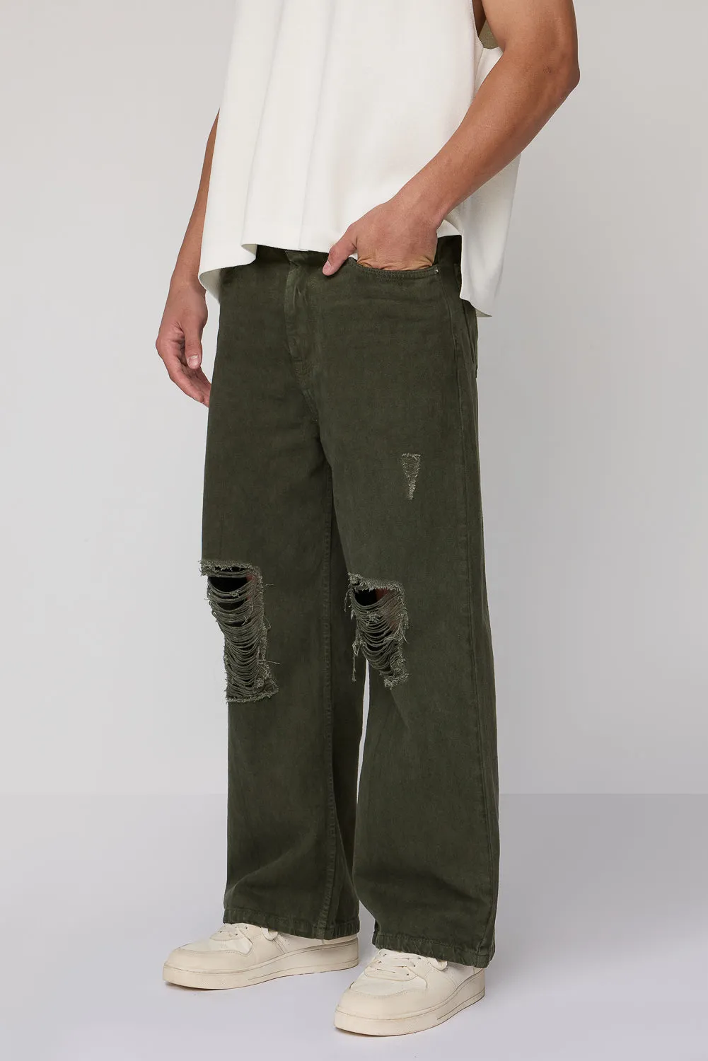 Sage Edge Men's Wide Leg Distress Jeans