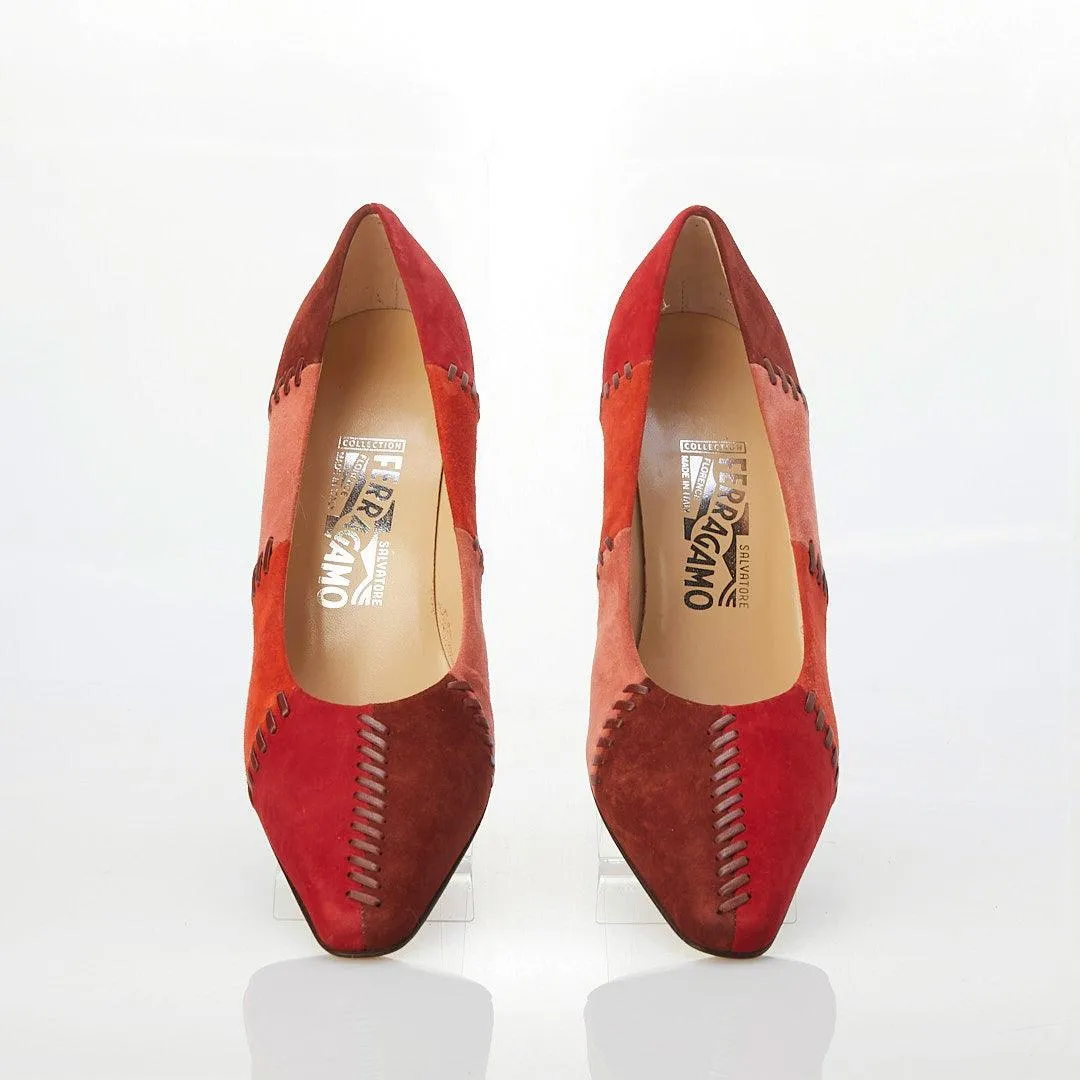 Salvatore Ferragamo "Summer" Suede Red / TangerineMulti Court Shoe Size 7.5