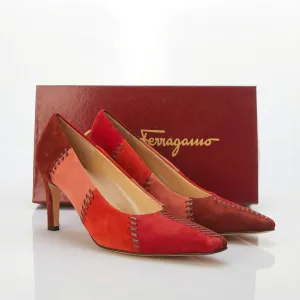 Salvatore Ferragamo "Summer" Suede Red / TangerineMulti Court Shoe Size 7.5