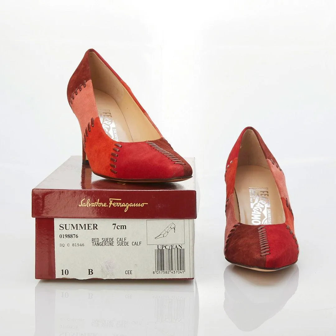 Salvatore Ferragamo "Summer" Suede Red / TangerineMulti Court Shoe Size 7.5