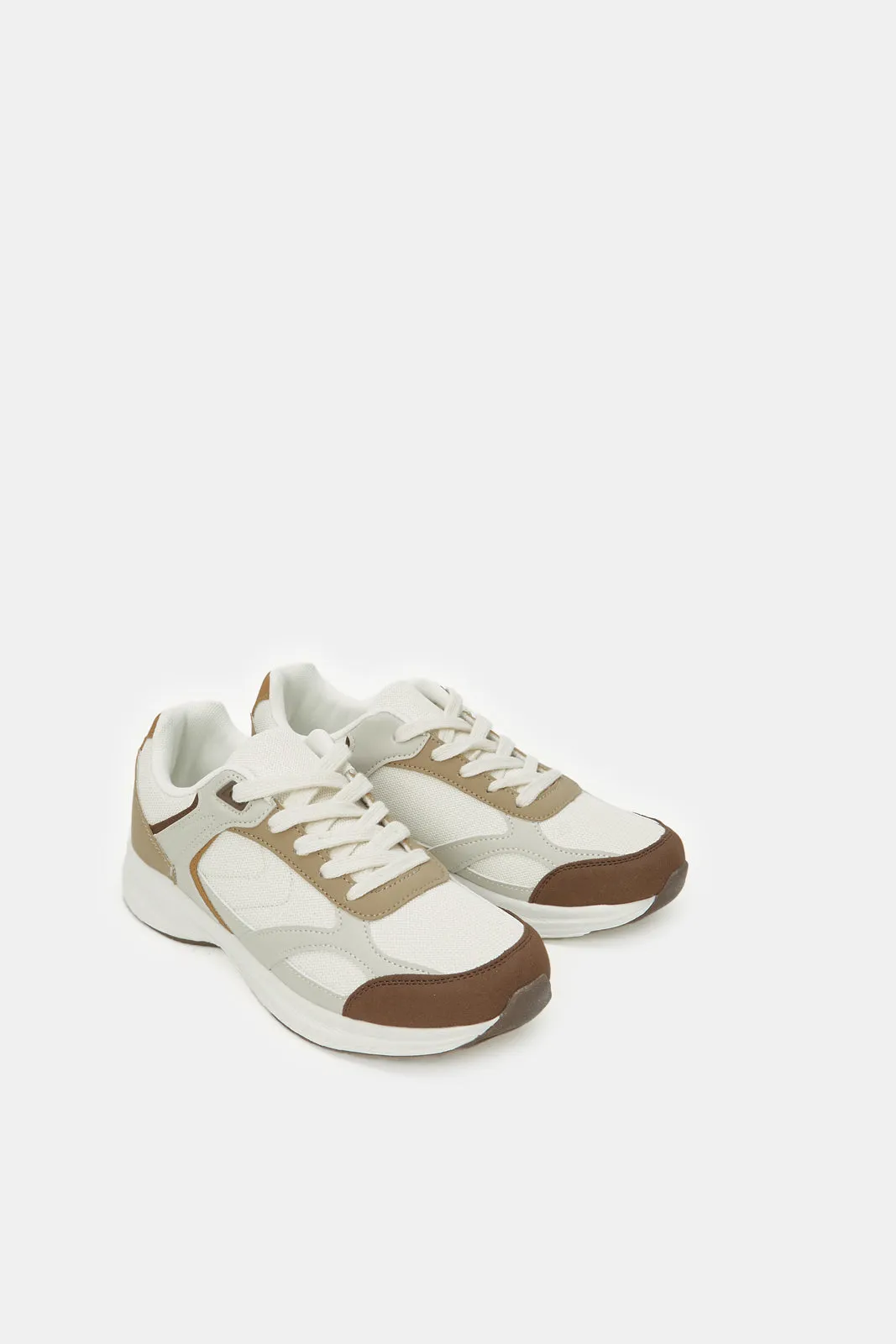 Senior Boys Beige Colour Block Trainer