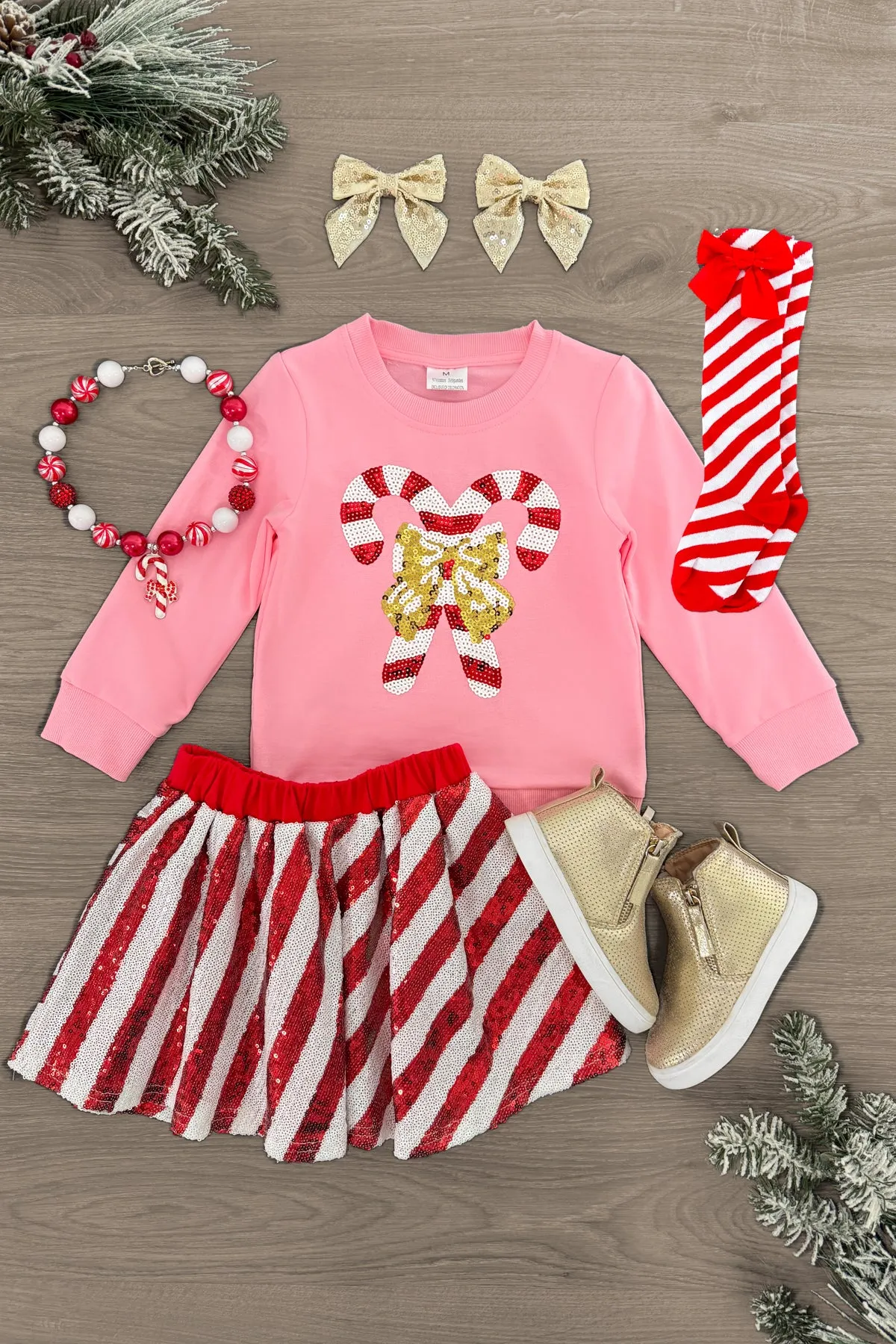 Sequin Candy Cane Skirt Set