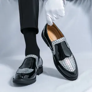 Shiny Geometric Pattern Leather Loafers