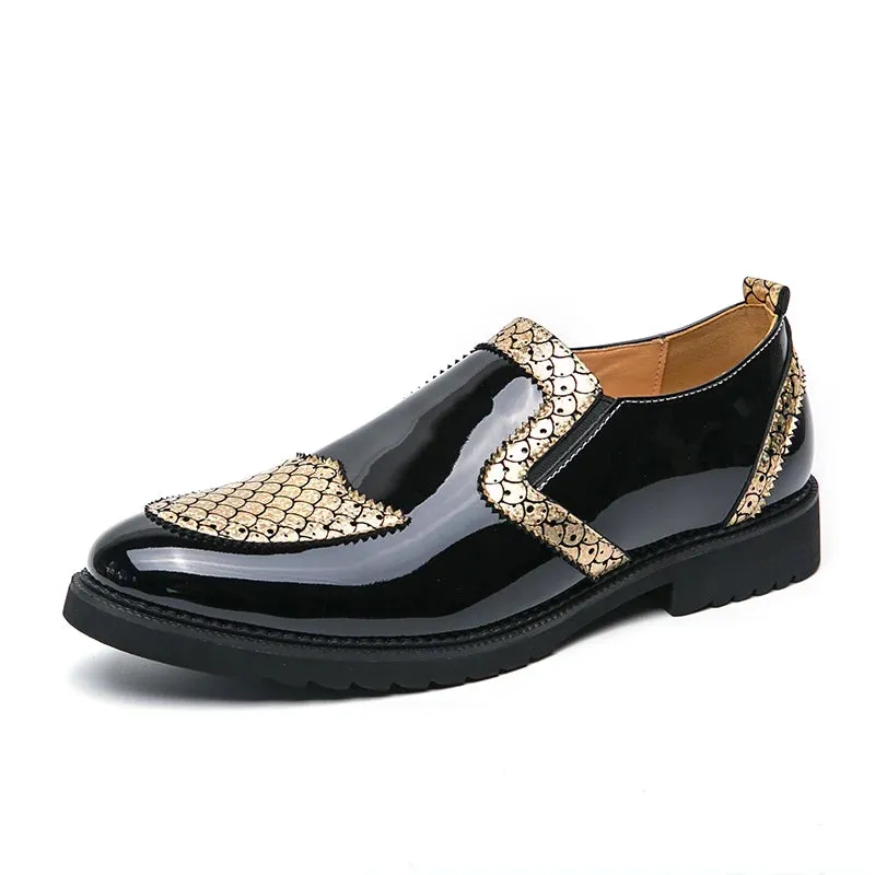 Shiny Geometric Pattern Leather Loafers