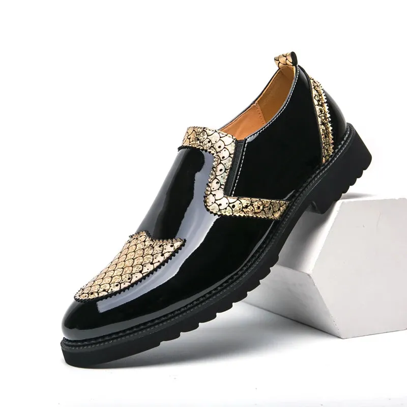 Shiny Geometric Pattern Leather Loafers