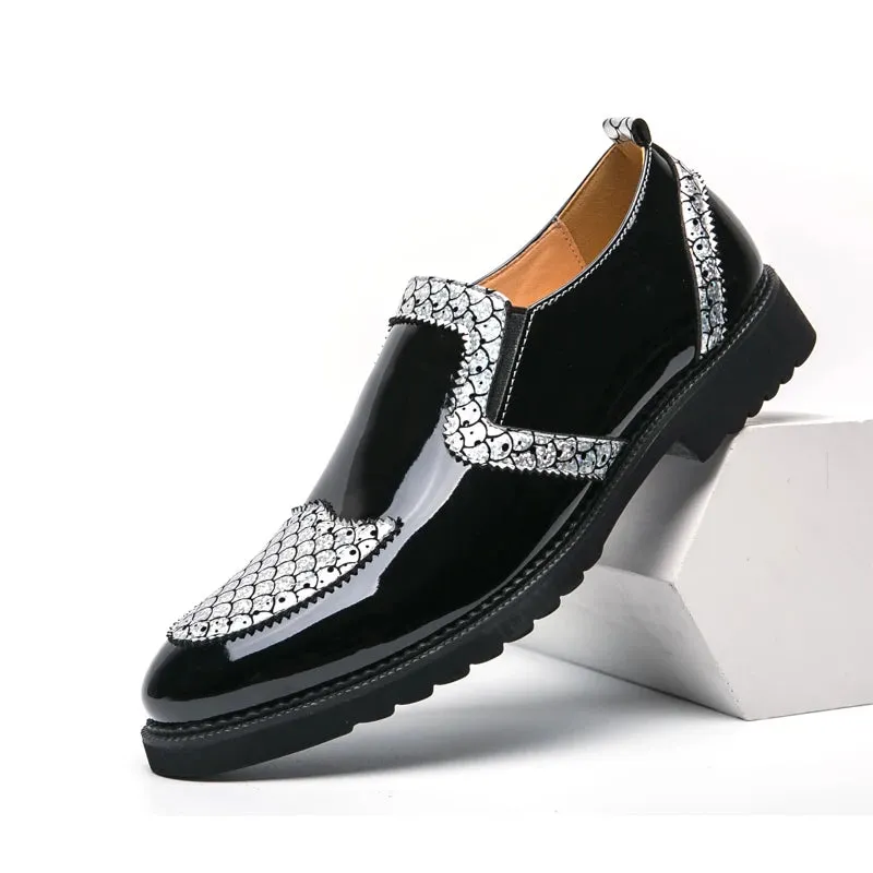 Shiny Geometric Pattern Leather Loafers