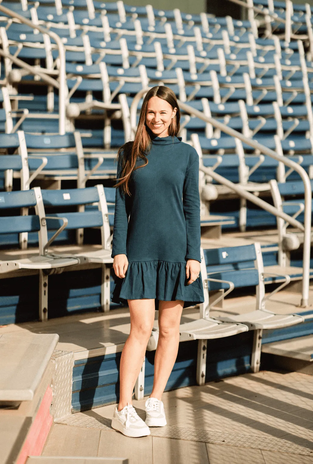 Side Zip Turtleneck Dress MINI - Navy