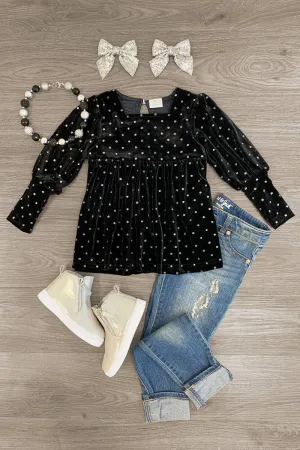 Silver Glitter Polka Dot Top