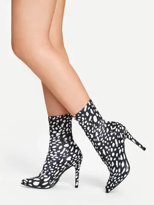 Spotted Print Stiletto Heeled Boots