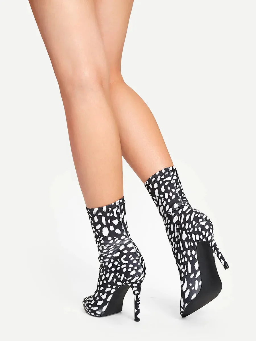 Spotted Print Stiletto Heeled Boots