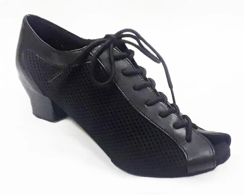 Stephanie Dance Shoes, 11006-11, Black Leather-Sport Mesh, 1.5” Cuban Heel