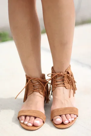 Tan Fringe Flat Sandals