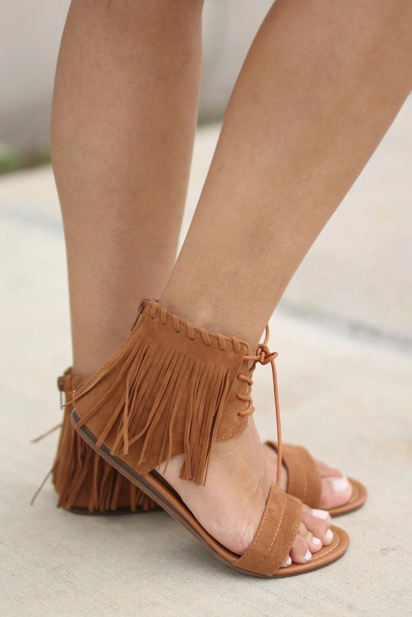 Tan Fringe Flat Sandals