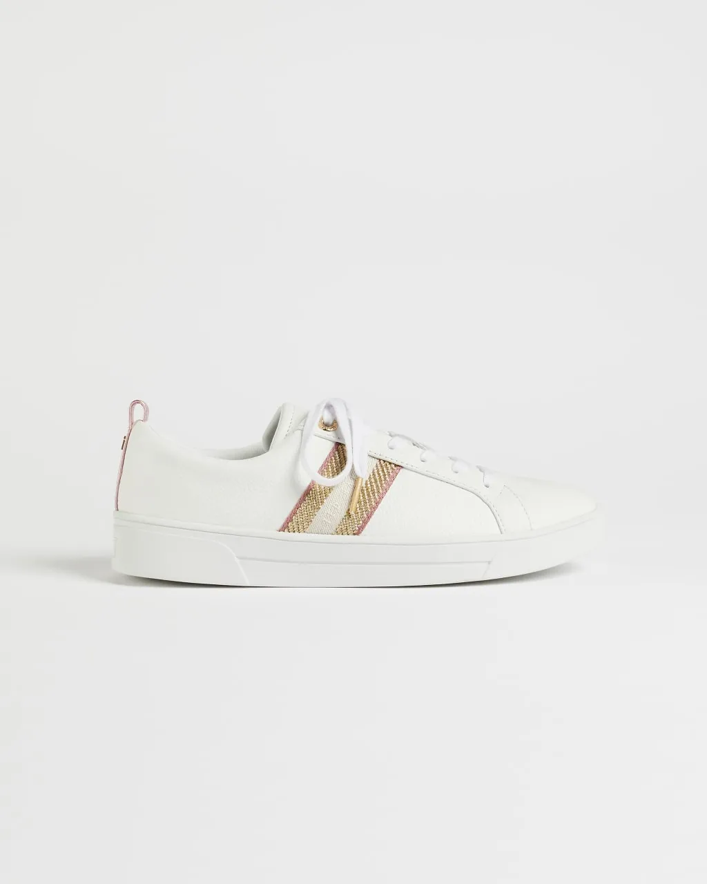 Ted Baker Baily Leather Metallic Detail Webbing Trainers | White