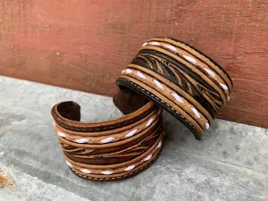 The Vera Hand Tooled leather Cuff Bracelet with Buckstitching