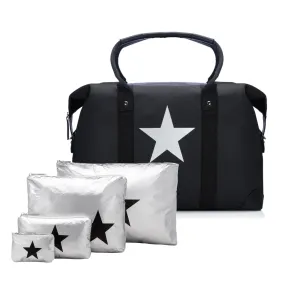 The Weekender Set of Five Travel Bags - Black and Silver with Stars