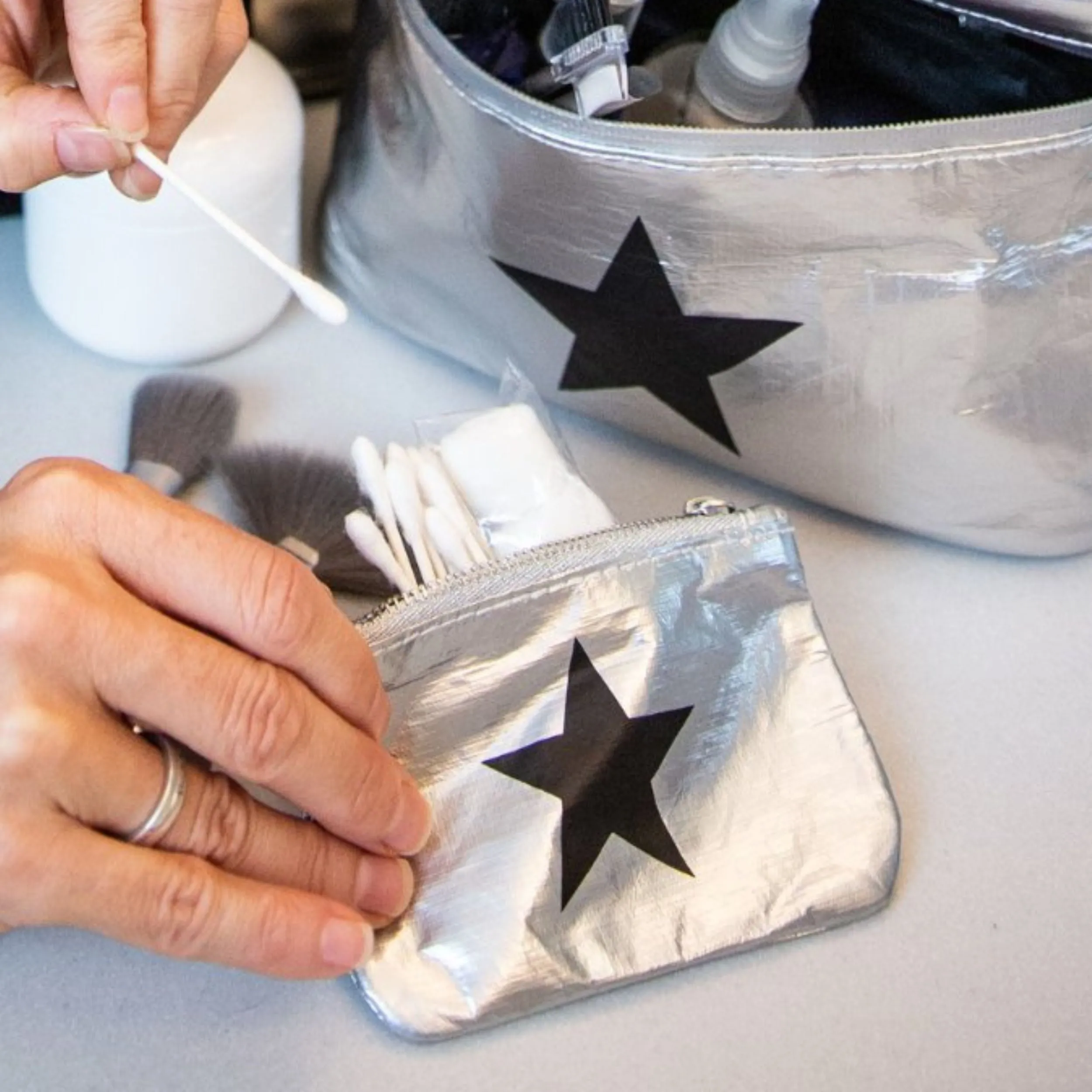 The Weekender Set of Five Travel Bags - Black and Silver with Stars