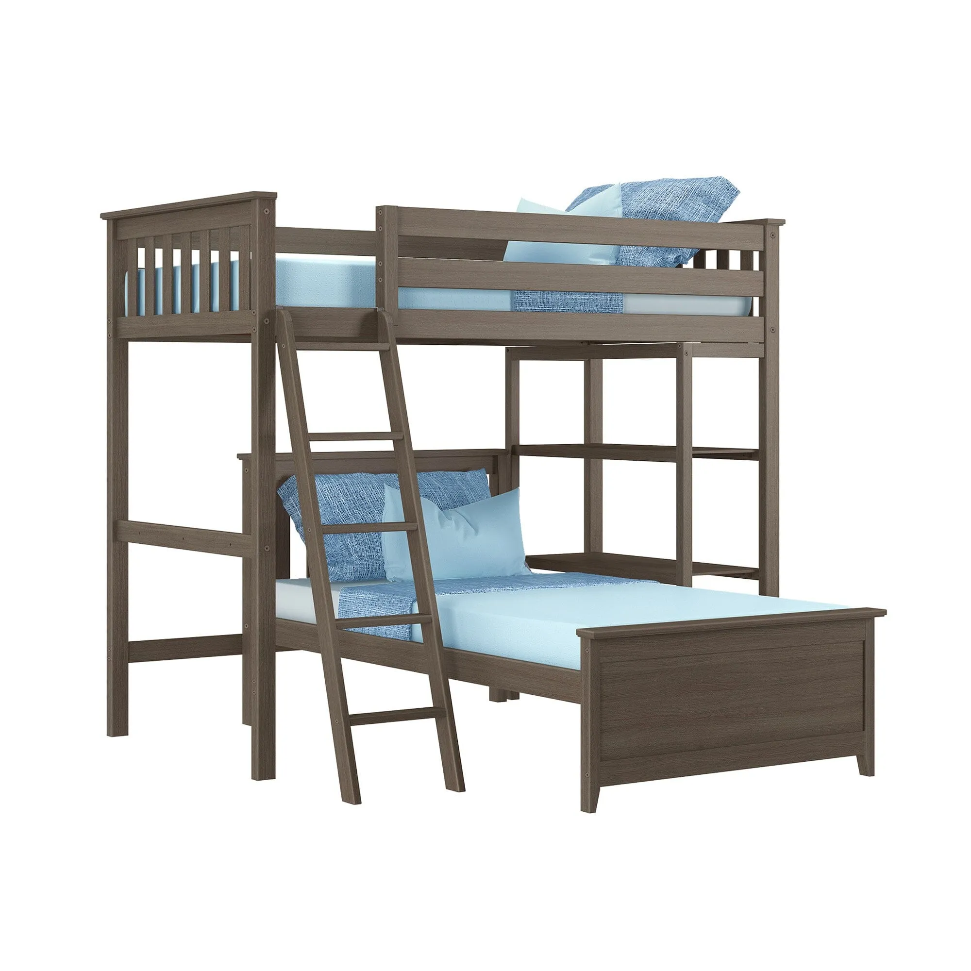 Twin Over Twin L-Shaped Bunk Bed With Bookcase