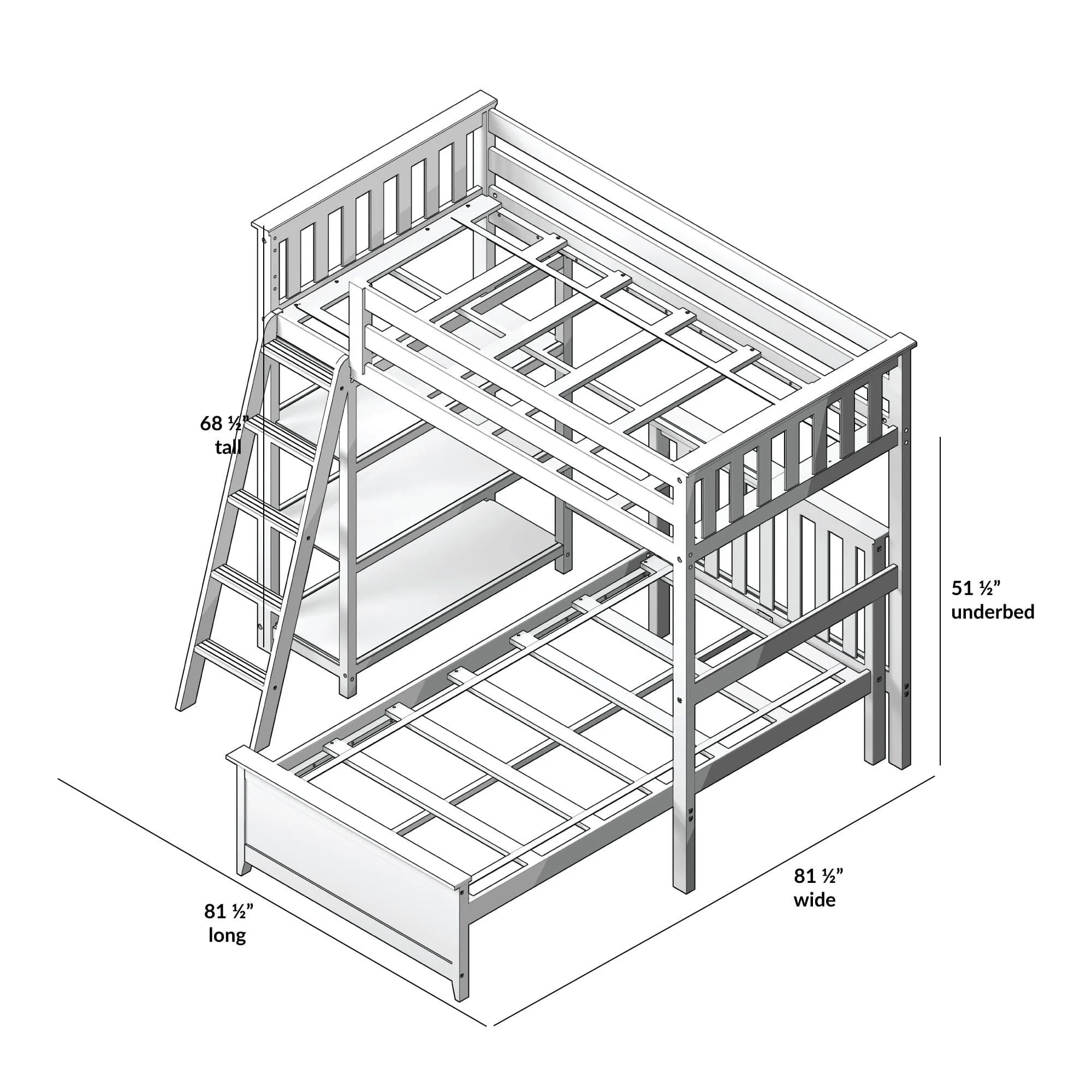 Twin Over Twin L-Shaped Bunk Bed With Bookcase