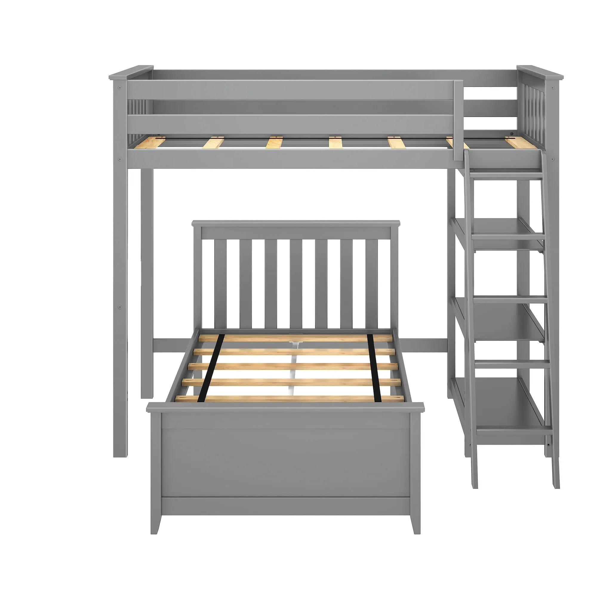 Twin Over Twin L-Shaped Bunk Bed With Bookcase