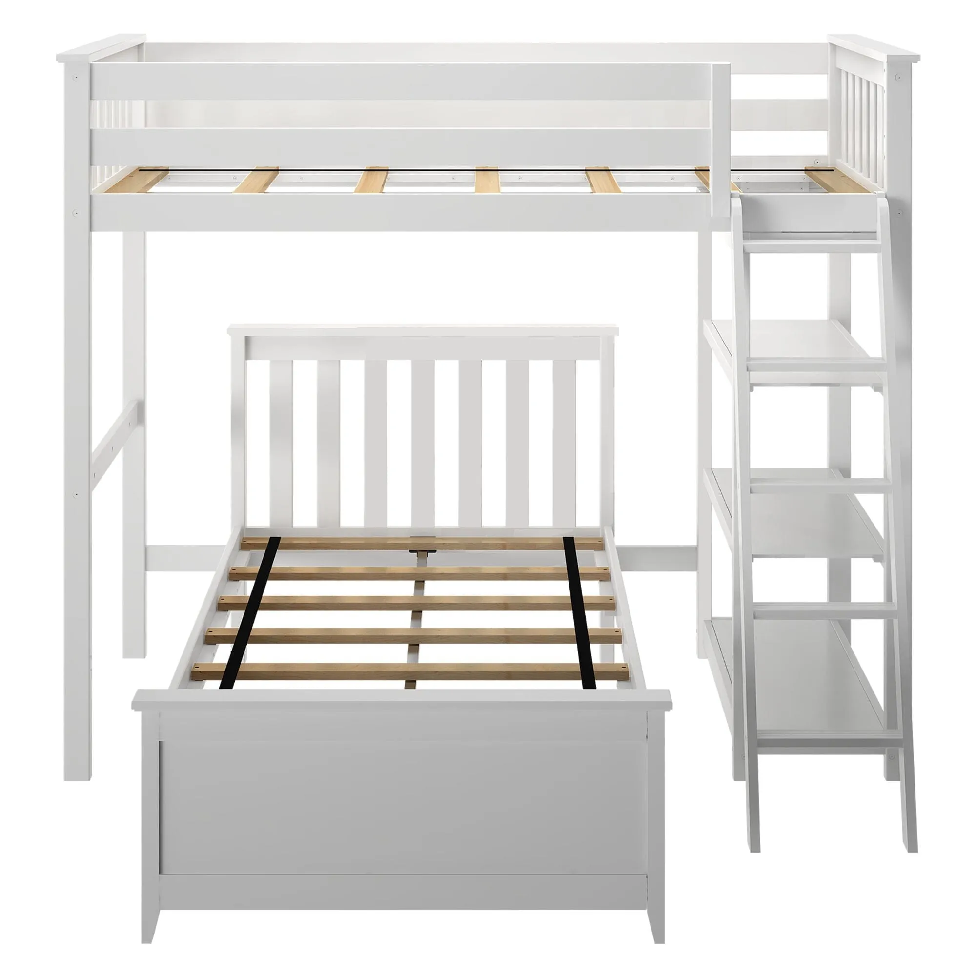 Twin Over Twin L-Shaped Bunk Bed With Bookcase