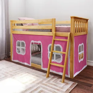 Twin Over Twin Low Bunk Bed With Curtain