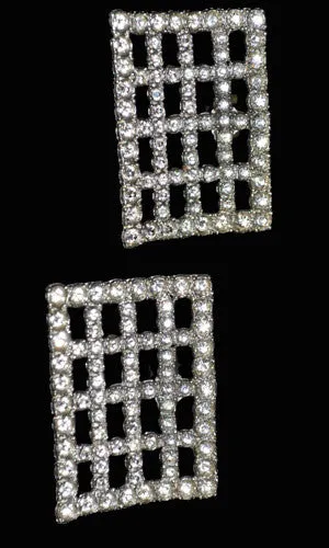 Vintage Rhinestone Shoe Clips or Dress Clips in Grid Design