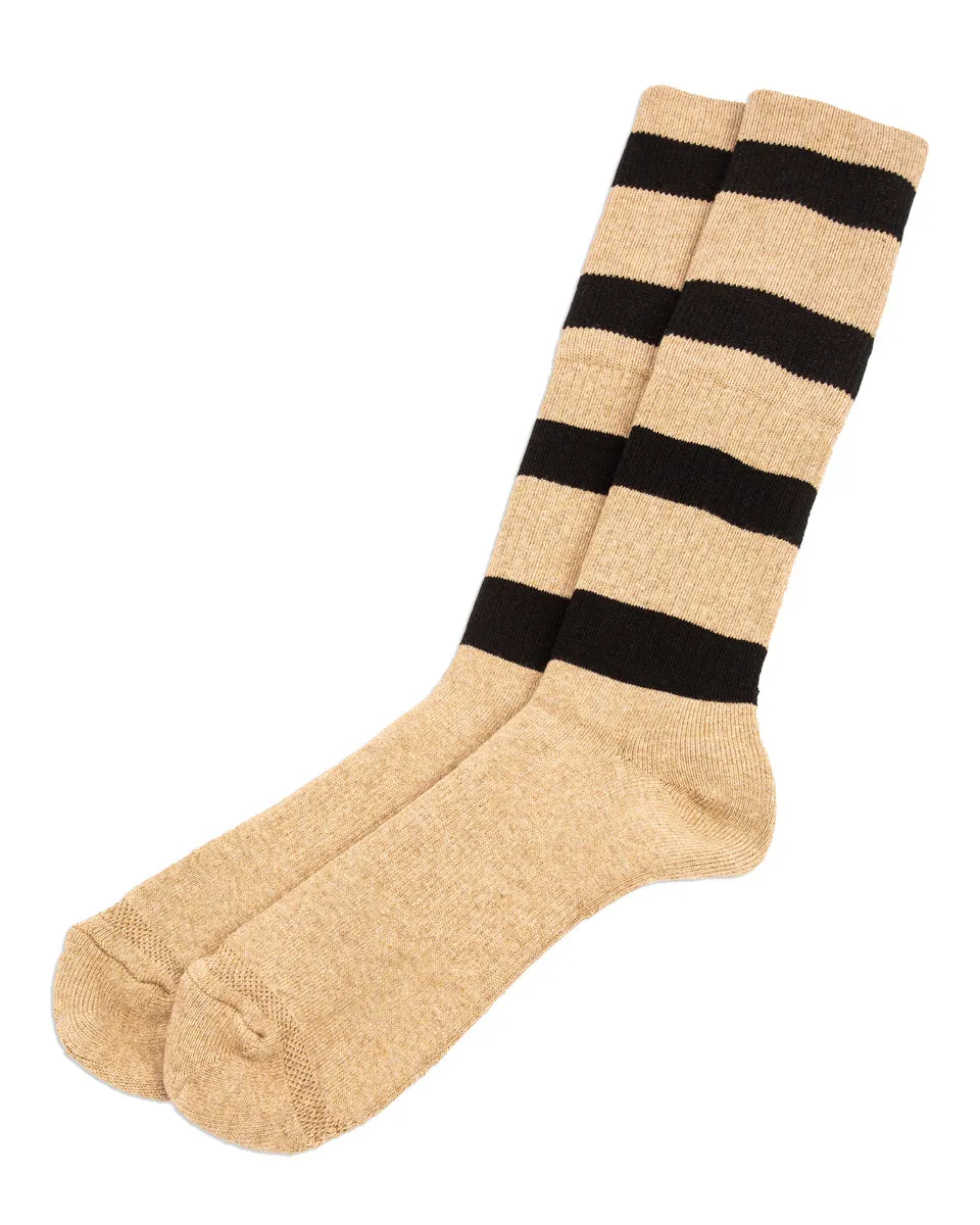 Wide Border BS Fit Boot Socks - Midnight Black x Mud Beige