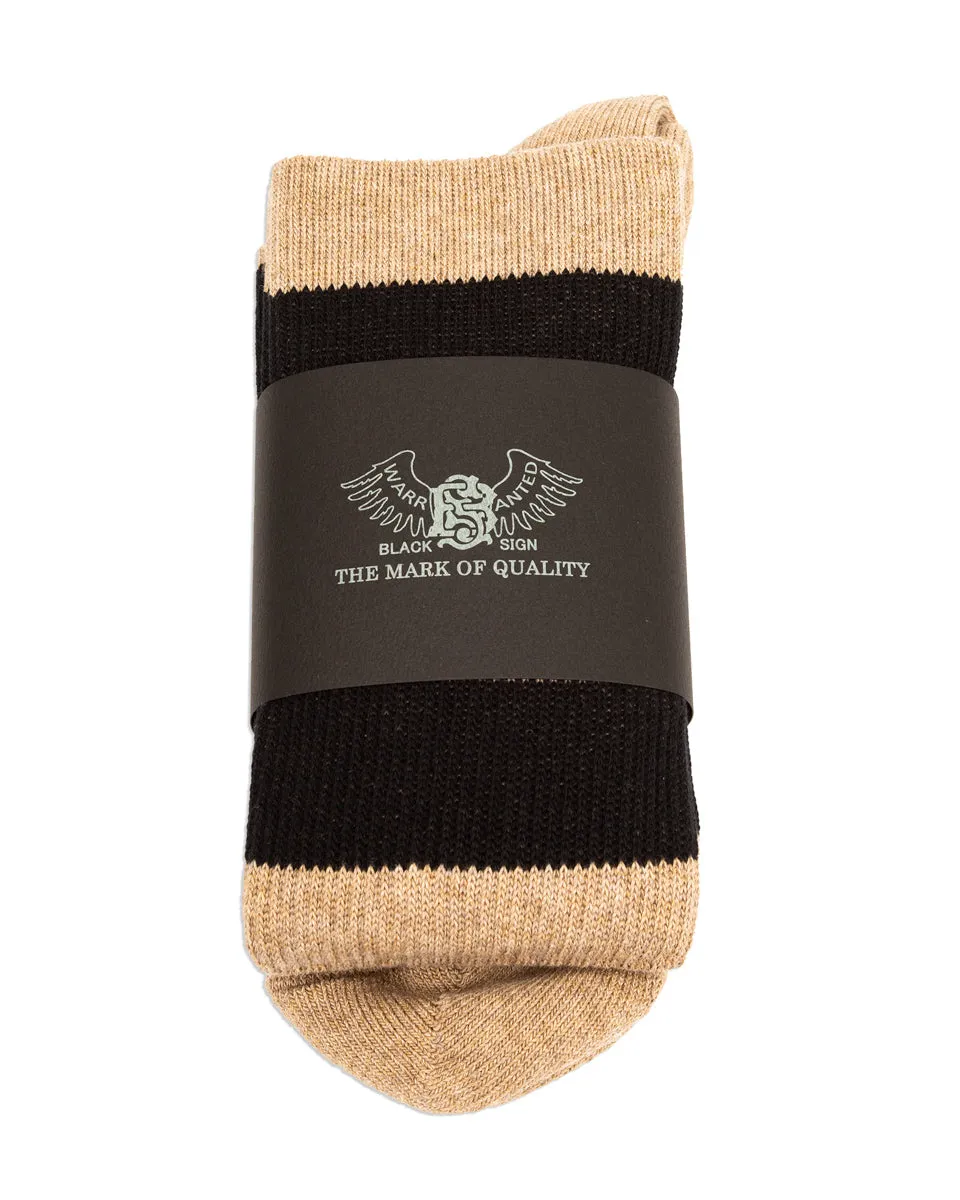 Wide Border BS Fit Boot Socks - Midnight Black x Mud Beige