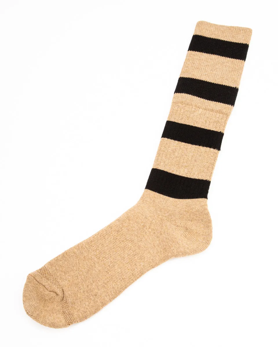 Wide Border BS Fit Boot Socks - Midnight Black x Mud Beige