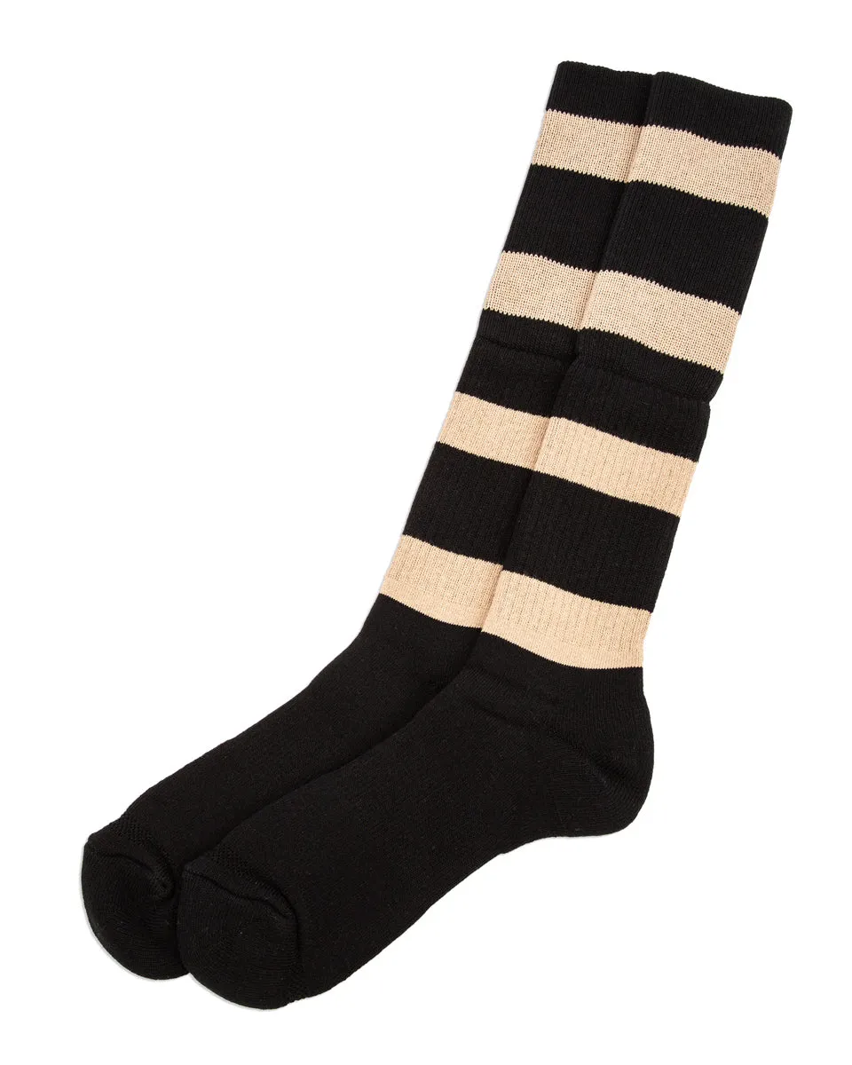 Wide Border BS Fit Boot Socks - Midnight Black x Sand Beige