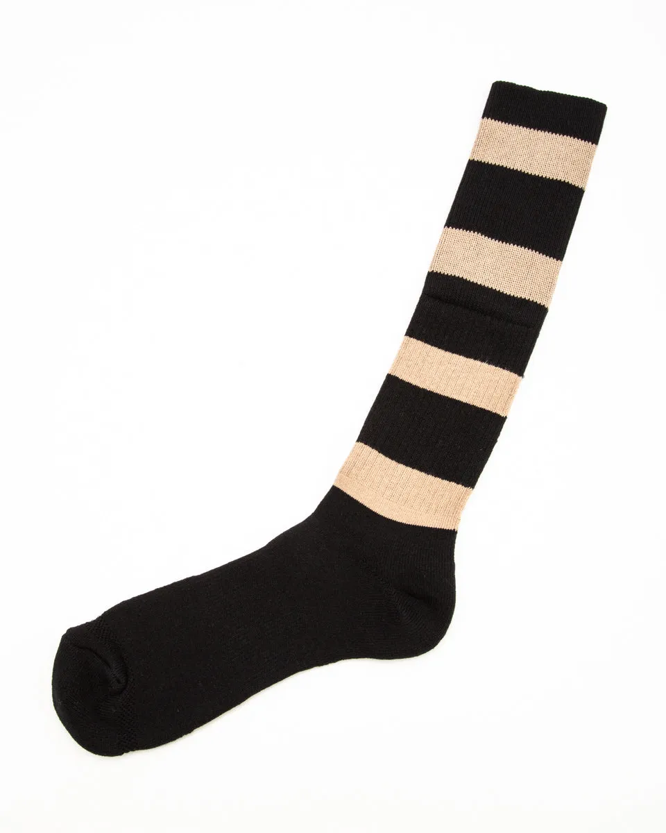 Wide Border BS Fit Boot Socks - Midnight Black x Sand Beige