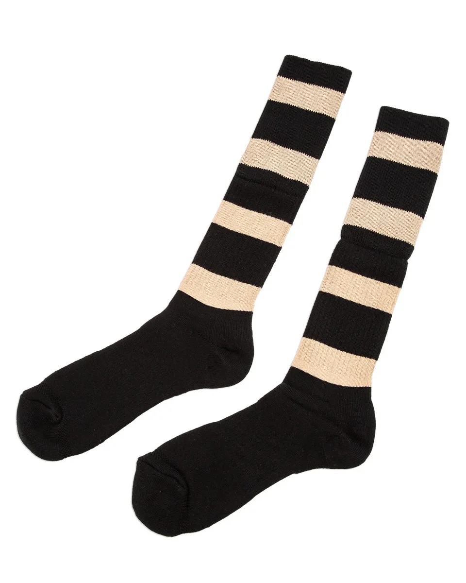 Wide Border BS Fit Boot Socks - Midnight Black x Sand Beige