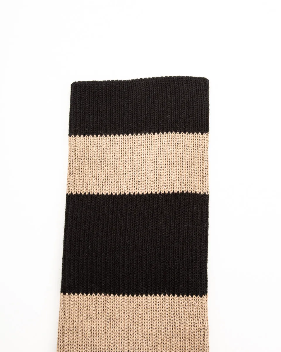 Wide Border BS Fit Boot Socks - Midnight Black x Sand Beige