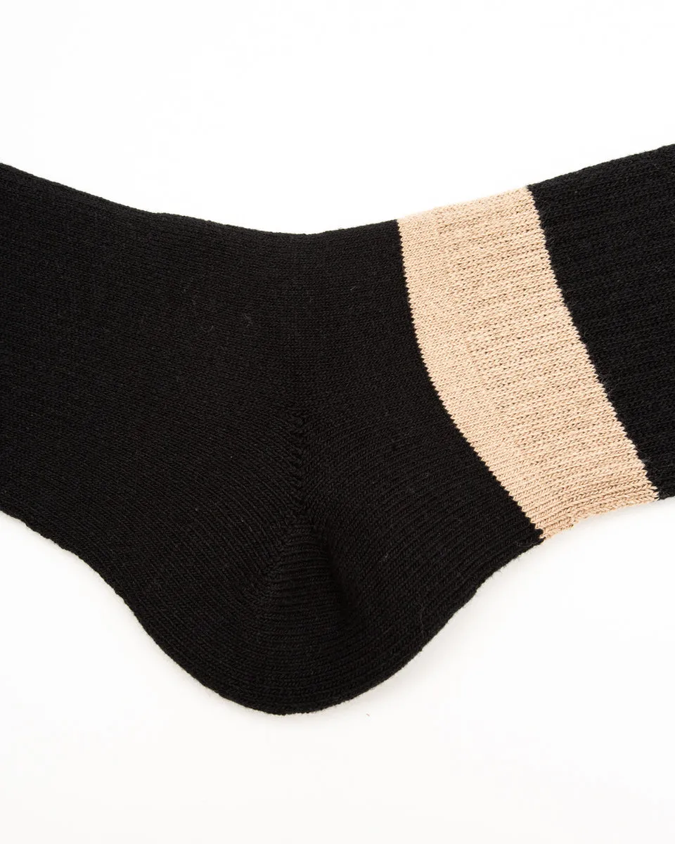 Wide Border BS Fit Boot Socks - Midnight Black x Sand Beige