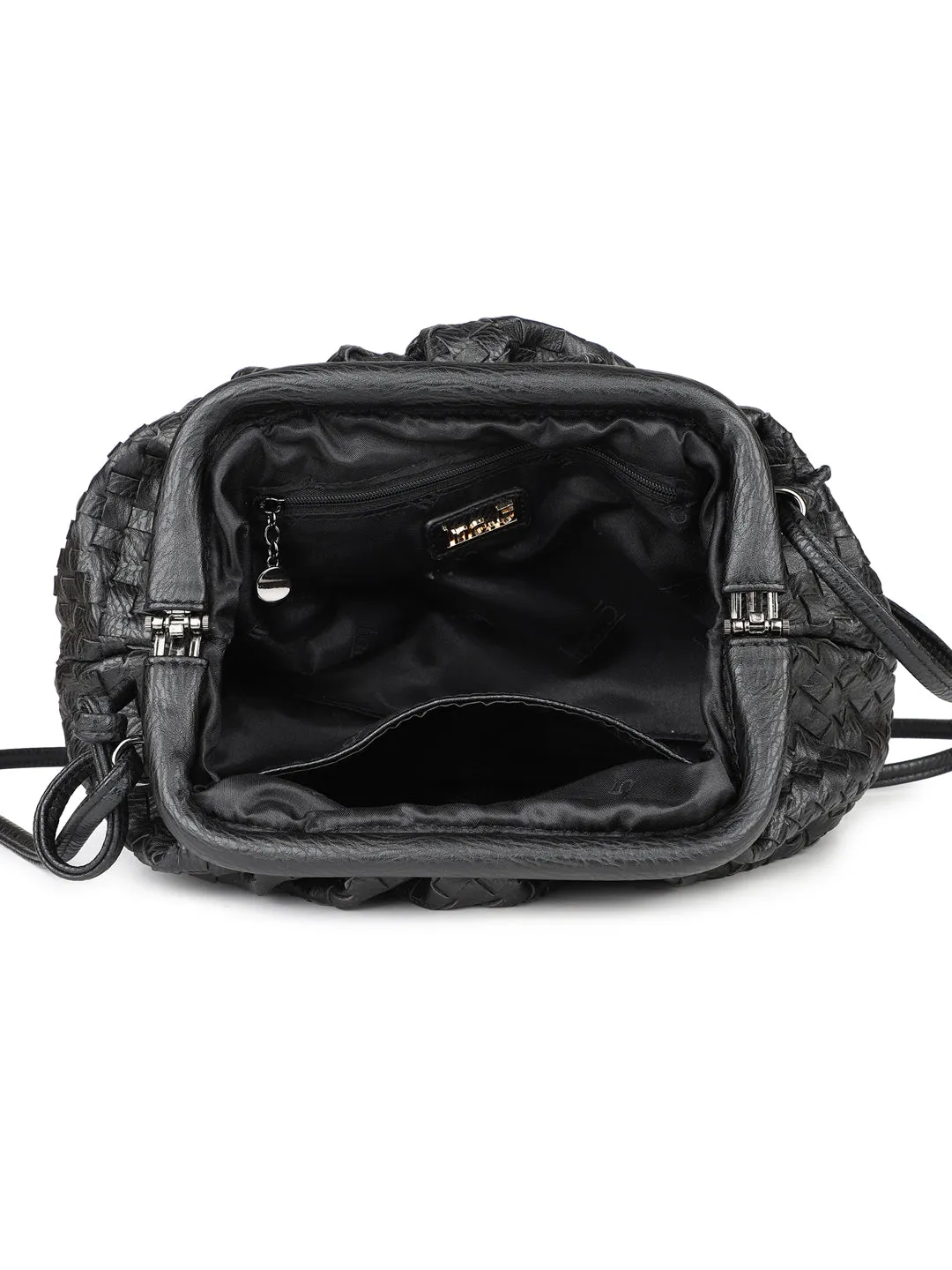 Women Black Animal Textured Solid Sling Bag