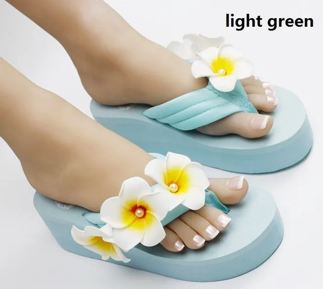 women flower outside wedges flip flops summer house slippers home wedge flipflops platform bow beach sandals flop slides p182