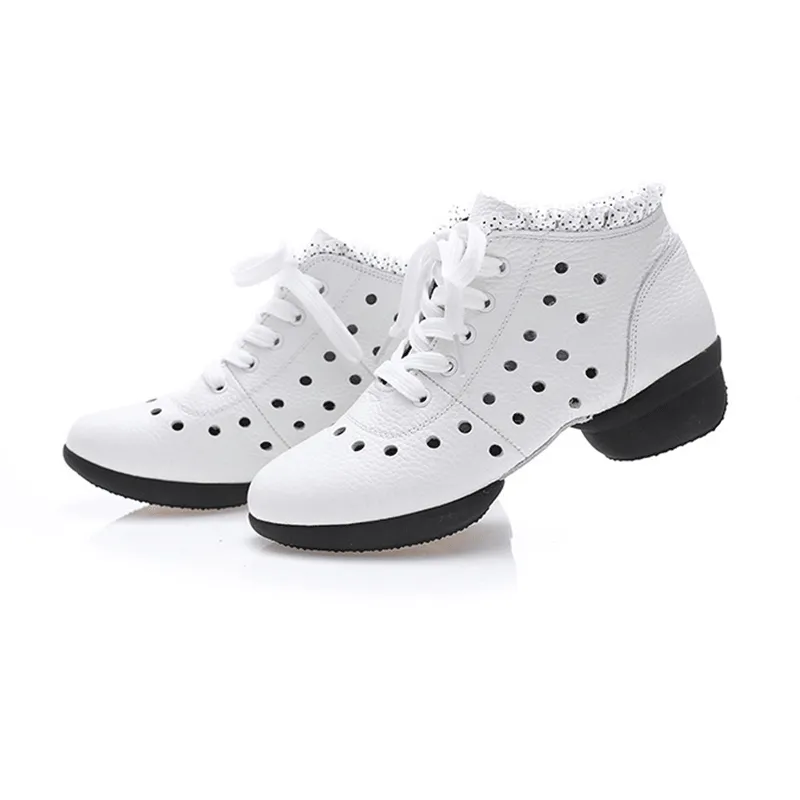 Women's Leather  Hollow Out Lace-up 4cm Heel Dance Sneakers Practice Dance Shoes Jazz Dance